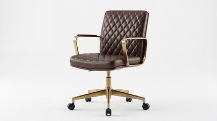 Naklejka premium Modern brown leather office chair with gold metal frame