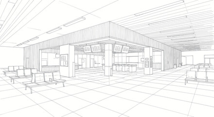 Fototapeta premium Architectural Sketch of a Modern Airport Terminal Interior.