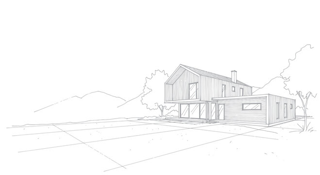 Architectural Sketch of a Modern House Design.