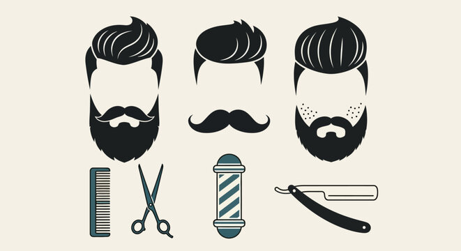 Barber shop icons with facial hair styles.