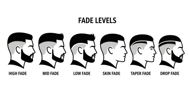Different levels of men's hair fades.