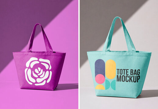 Eco tote bag standing with soft shadows minimalist studio setup