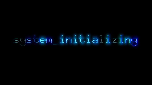 System Initializing tech text message retro style font glowing animation on black background