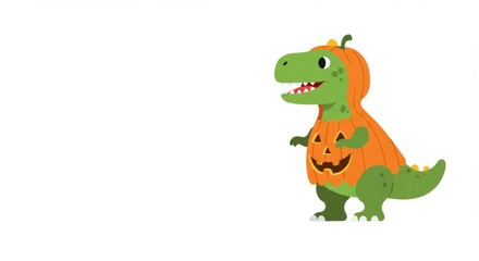 Fototapeta premium Dinosaur in pumpkin costume for halloween celebrations and festive design