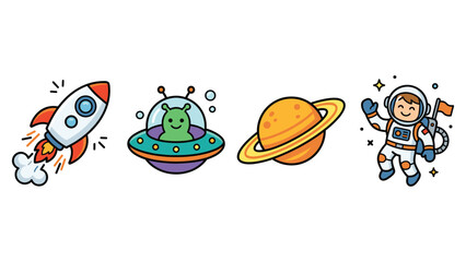 Space exploration theme featuring rocket ship ufo alien planet and astronaut vector icons. © md