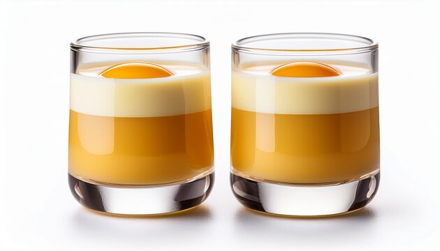 Two Glasses Of Egg Liqueur Isolated On White Background