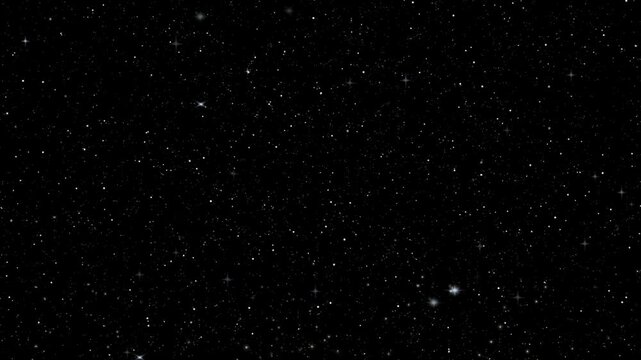Starfield background displays a vast expanse of distant white glowing stars scattered across the deep black void of outer space.