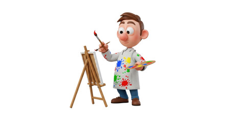 Fototapeta premium Cartoon artist painting on easel