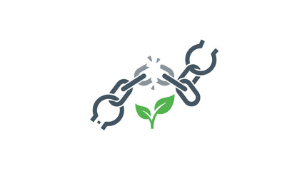 Fototapeta premium Broken Chain Link with Green Leaf Icon
