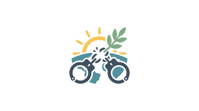 Broken Handcuffs with Olive Branch and Sun Concept