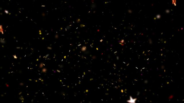 Confetti floating in a dark night sky creates a dynamic and celebratory visual effect for festive marketing campaigns.