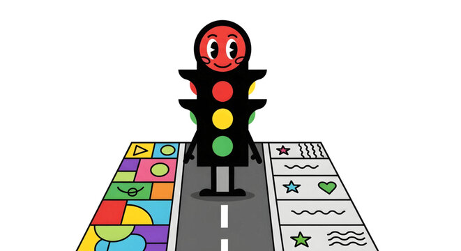 Smiling Traffic Light Character Standing Alone.