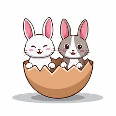Obraz premium Cute Easter Bunnies Hatching from Eggshell