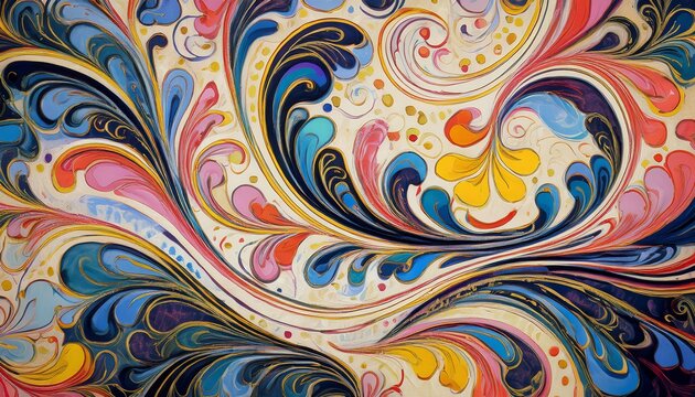 Ebru Traditional Marbling Turkish Ink Handpainted Endpaper Design Background