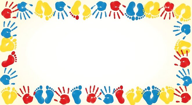 Colorful hand and footprints border frame for kids, creative art design