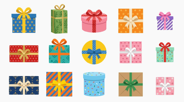 Gift Box flat colorful collection with bows and patterns