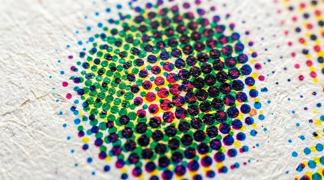 Halftone dots colorful printing technique closeup.