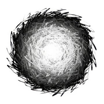 Abstract charcoal scribble circle with glowing white center light effect