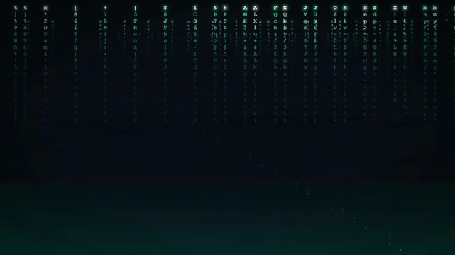 Abstract Digital Data Stream with Falling Green Binary Code on Dark Background