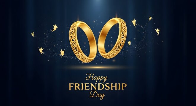 Friendship day celebration with golden rings and falling maple leaves