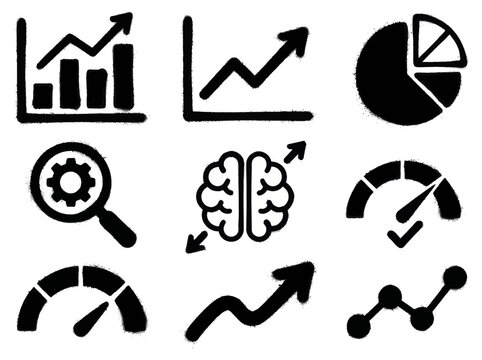 Collection of Hand-Drawn Business and Data Analysis Icons.