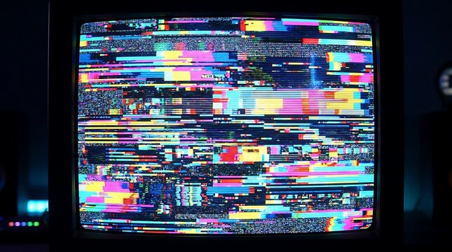 Distorted television screen with static noise.