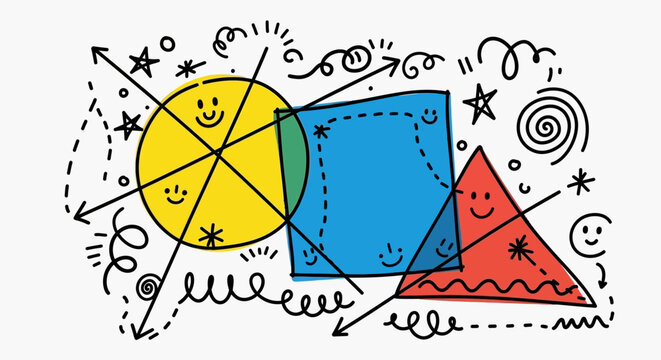 Abstract Fun Shapes: Circle, Square, Triangle with Smiley Faces!