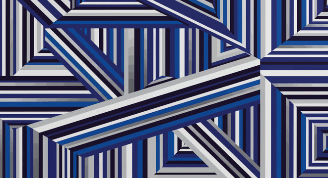 Abstract geometric pattern with blue, white and grey stripes