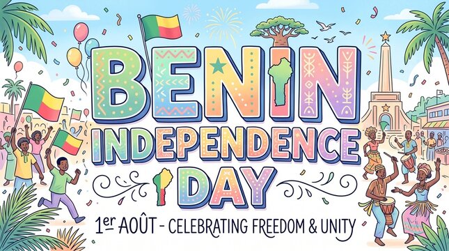 Benin Independence Day Block Letters &ndash; Soft Tonal Typography, National Holiday Graphic