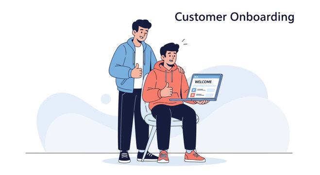 Customer Onboarding Process Vector Illustration: Teamwork, Welcome, and Digital Solutions
