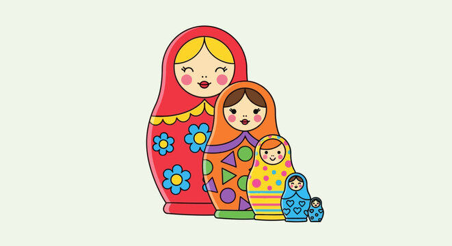 Colorful russian nesting dolls, matryoshka family on light background