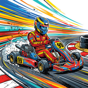 Realistic go kart Comic Vector Illustration | go kart F&uuml;r T-Shirt Design