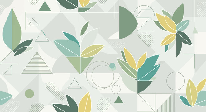 Geometric floral pattern with leaves and triangles in pastel colors