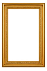 Fototapeta premium Golden picture frame on white background, empty and ornate
