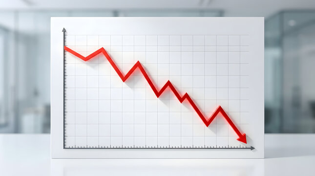 Red line graph showing a significant downward business trend, isolated on transparent background, symbolizing financial crisis and market decline. Generative AI 