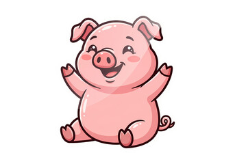 Fototapeta premium A cute and funny pink cartoon baby piglet with a happy smile, designed as a fat little piggy character illustration vector