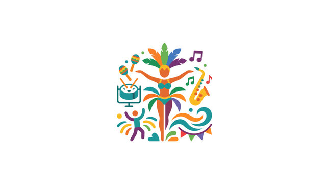 Colorful Carnival Celebration Illustration with Dancer and Musical Elements