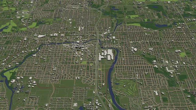 3D looped animation of city - Ann Arbor Michigan, USA