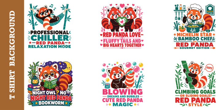 Creative red panda character vector art for gaming and daily hobby apparel print themes.