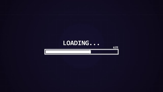 Progress loading bar animation with glitch effect on dark background