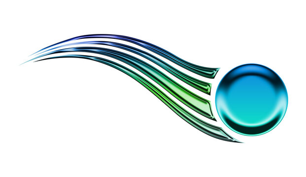 Abstract shiny blue and green wave with sphere isolated on transparent background