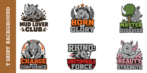 Set of rhino emblem vector illustrations featuring cute and cool characters for apparel. © jubayer95
