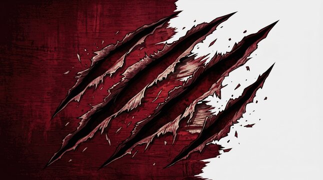 Silhouette of sharp claw marks on a dark red background