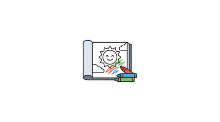 Naklejka premium Coloring Book with Sun Illustration and Crayons