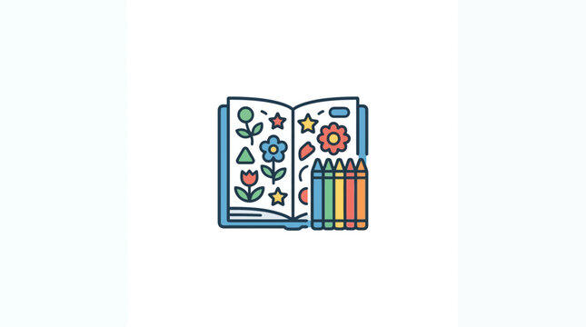 Coloring Book with Rainbow Crayons Icon