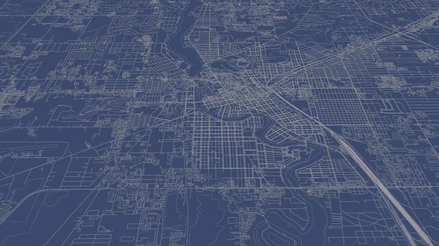 3D looped animation of city - Elkhart Indiana, USA