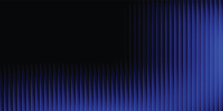 Abstract black and blue geometric background with vertical parallel stripe bars and fading gradient shadow effect for presentation banner.