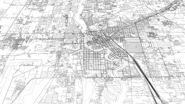3D looped animation of city - Elkhart Indiana, USA