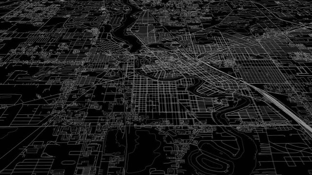 3D looped animation of city - Elkhart Indiana, USA
