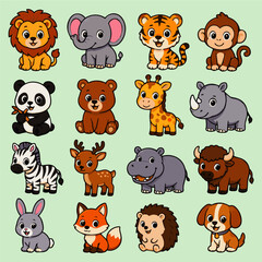 Fototapeta premium hewan darat [ConCute Wild and Forest Animals Cartoon Vector Illustration Bundle for Kids Educationverted].ai